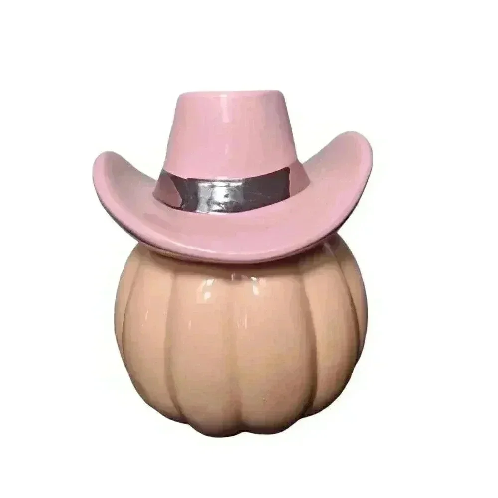 New Cobwebs & Cauldrons PINK Halloween Texas Cowgirl Pumpkin Jack-O-Lantern